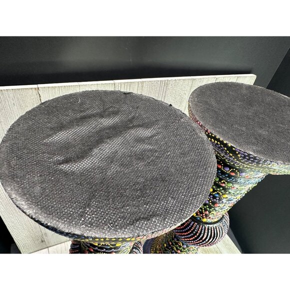 Vtg Folk Art Wood Candle Holder Hand Painted Rainbow Colors 16.5" Set of 2 - Picture 3 of 8